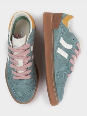 Coolway Teal Suede Sneakers with Pink Laces and Gum Sole